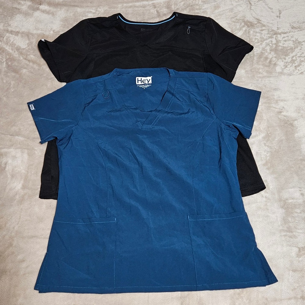 Lot of 2 Womens Scrub Tops Hey+ Teal & Scrubstar Performance Black Size Large